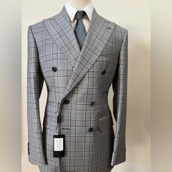 Grey windowpane super 150 Cerruti double breasted peak lapel wool suit - Picture 1 of 3